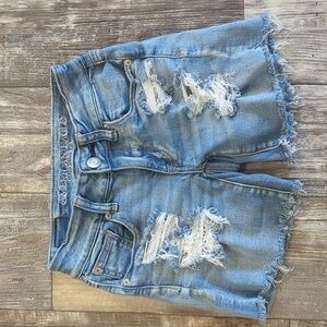 AMERICAN EAGLE Jeans destroyed/distressed cut-off style denim shorts sz 00 euc